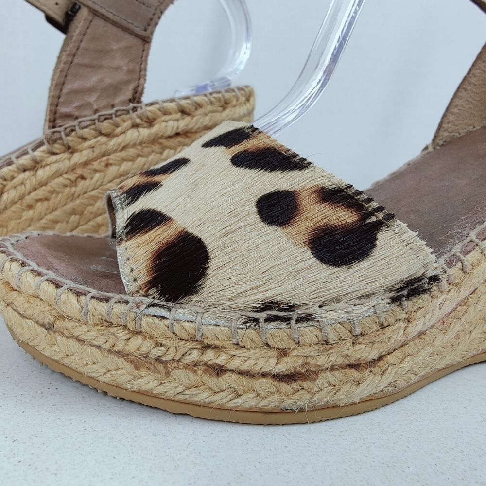 Foxter Spain Cow Hair Leopard Espadrille Platform Wedge Slingback Sandals, 7.5 - Picture 14 of 16